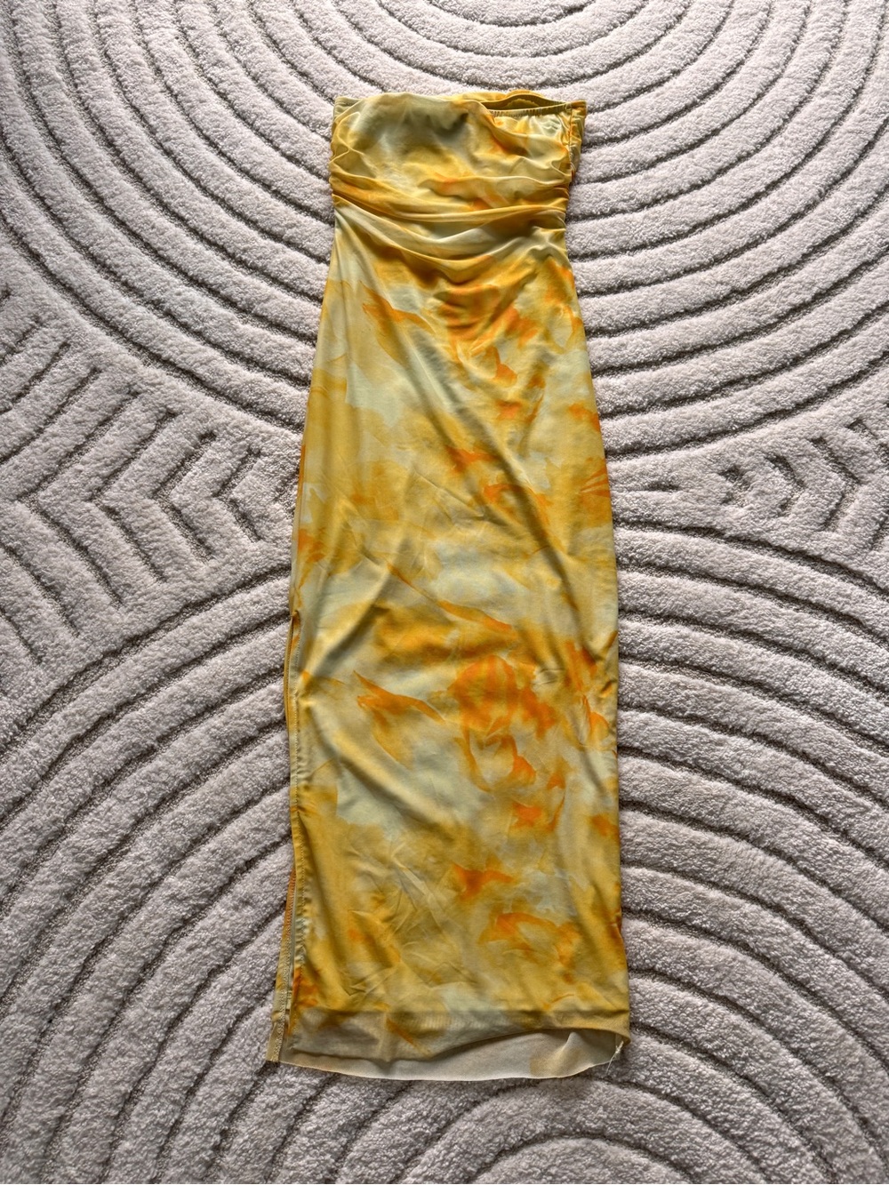 Yellow Strapless Floral Column Dress